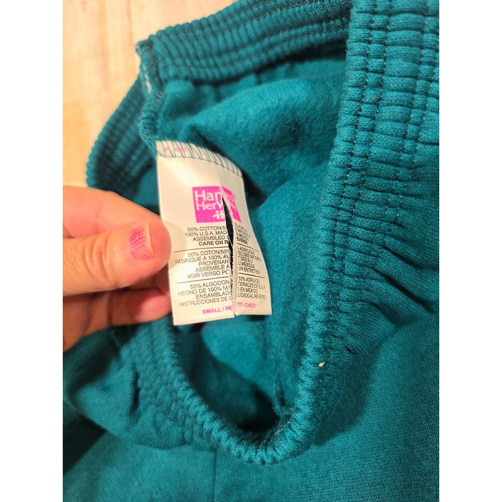 Vintage Hanes Her Way Teal Green High Waisted Sweatpants Joggers Small 90s Retro - Picture 2 of 7